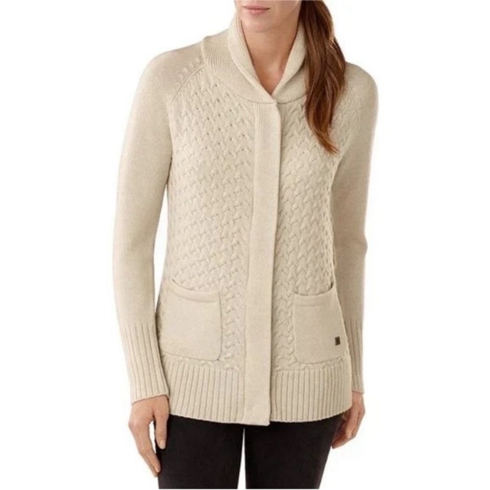 Smartwool Hesperus Full Zip cream cable knit Cardigan Size Small